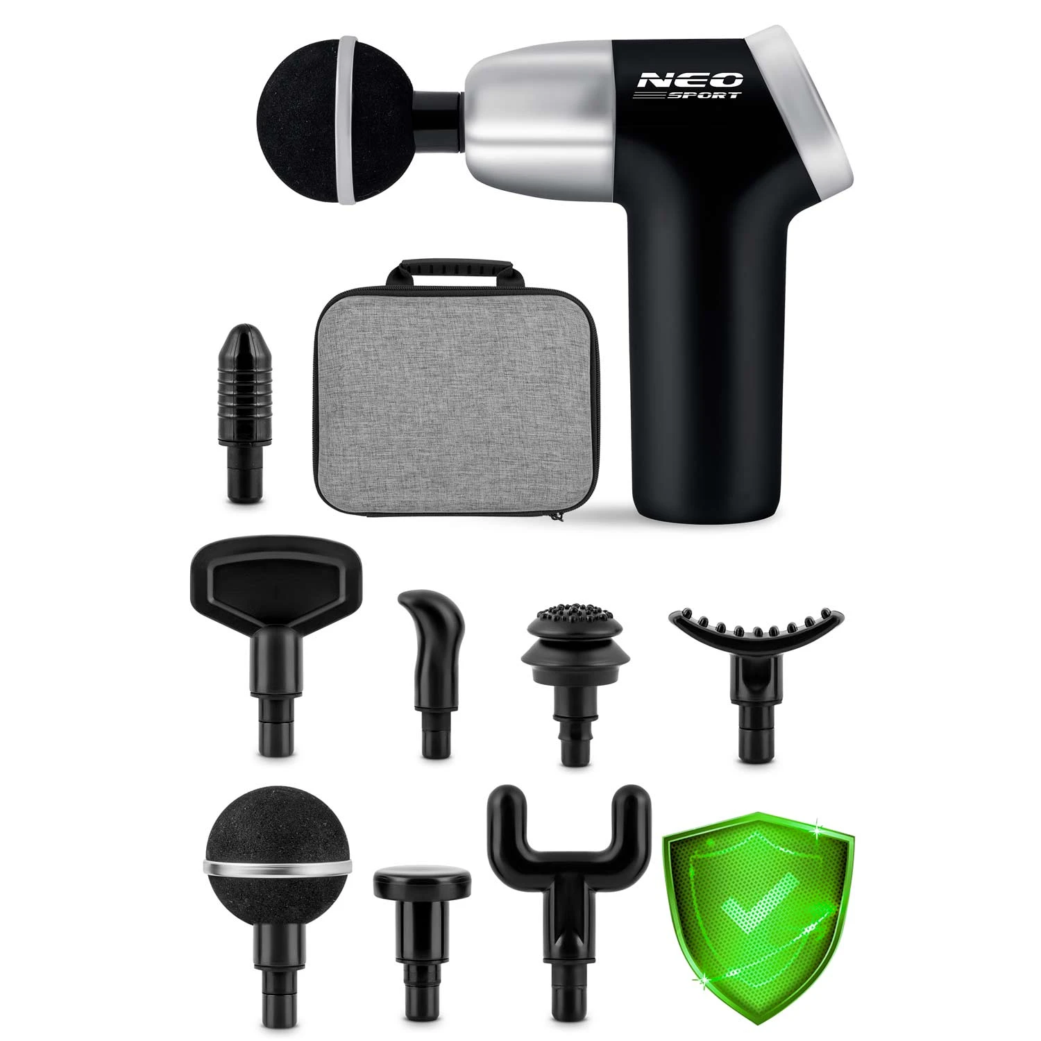 Masážna pištoľ na telo 8 nástavcov NS-500 Neo-sport čierna – Obrázok 4