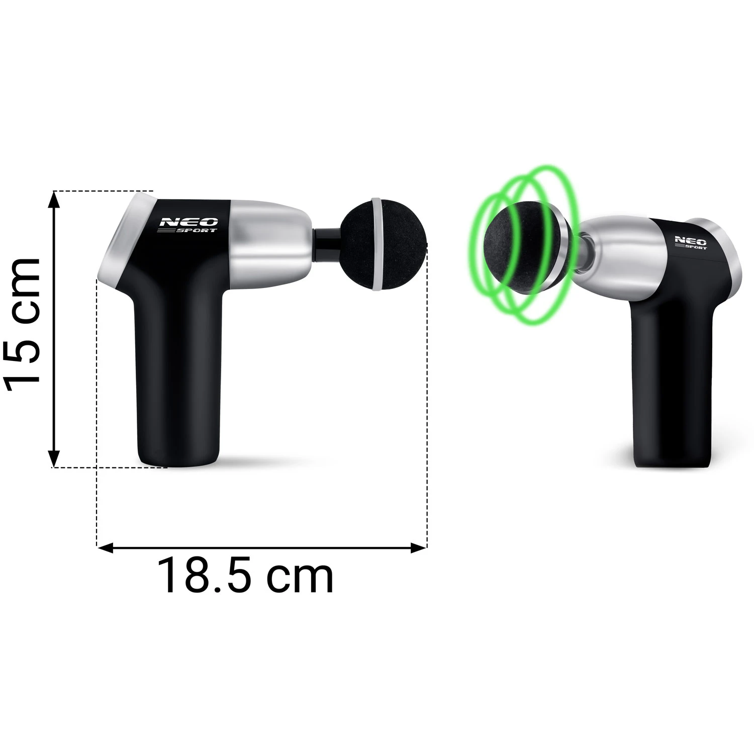 Masážna pištoľ na telo 8 nástavcov NS-500 Neo-sport čierna – Obrázok 3