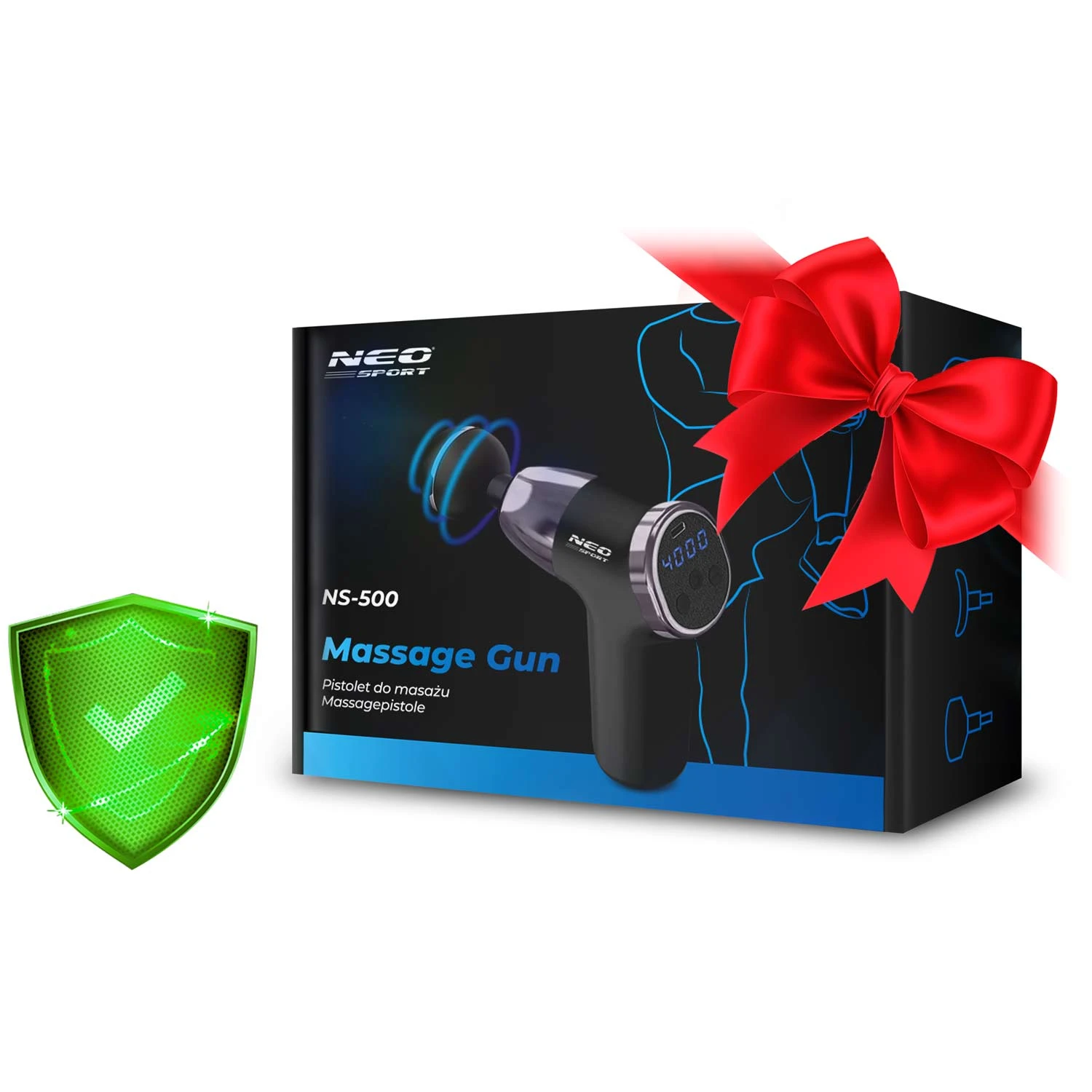 Masážna pištoľ na telo 8 nástavcov NS-500 Neo-sport čierna – Obrázok 2