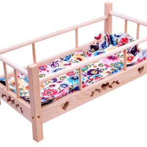 Drevená POSTEĽ pre bábiky 50cm + posteľná bielizeň ZA2781