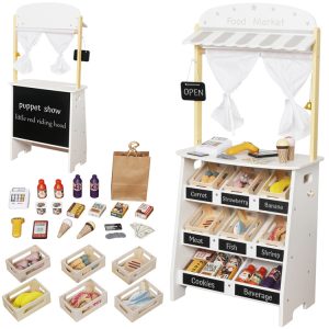 Drevený obchodný stánok a herňa 2 v 1 kreatívna zábava pre deti ZA5267