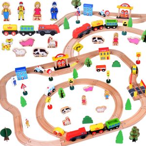 Veľká SADA drevených figúrok lokomotívy na batérie, 80 dielikov ZA3573