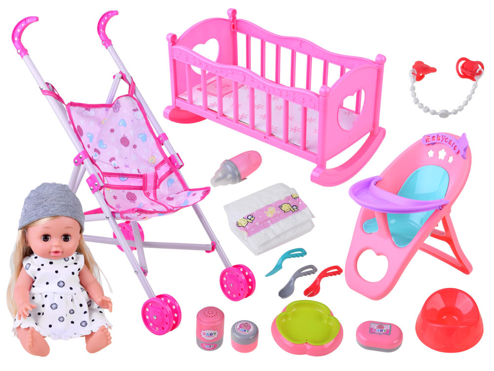Veľká sada interaktívnej bábiky, kočíka, stoličky, postieľky a príslušenstva ZA4286 – Obrázok 11