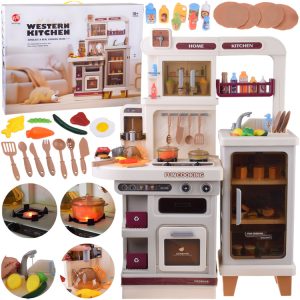 Interaktívna béžová kuchyňa pre deti + efekty: svetelný a zvukový pár