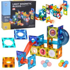Magnetické 3D kocky pre deti s guľôčkovou dráhou -  49 dielikov