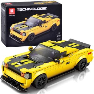Technické kocky 319-dielne + nálepky Žlté športové auto