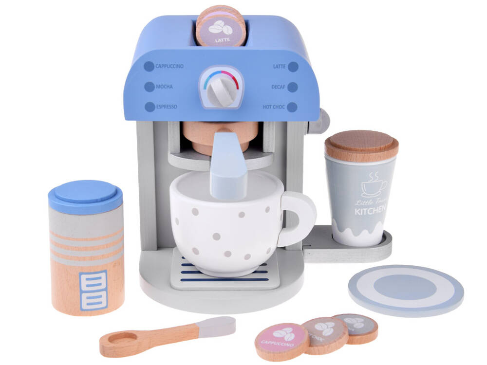 Modrý DREVENÝ KÁVOVAR pre deti + príslušenstvo – Obrázok 3