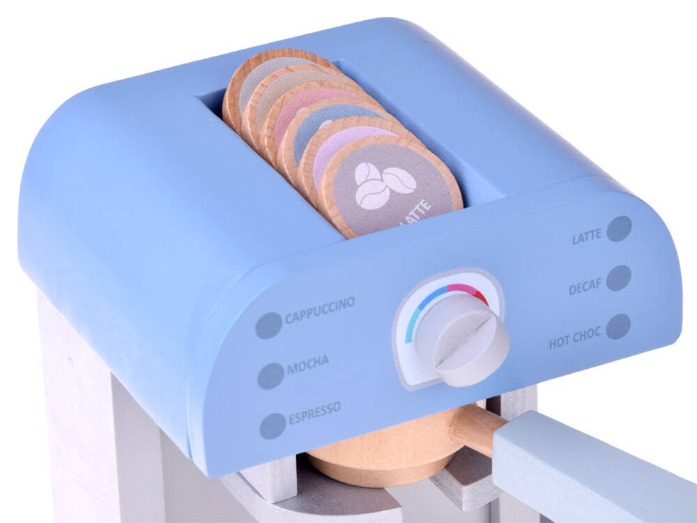 Modrý DREVENÝ KÁVOVAR pre deti + príslušenstvo – Obrázok 6