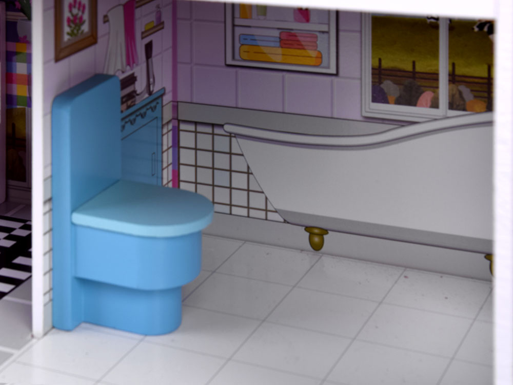 RUŽOVÝ Drevený domček pre bábiky + nábytok + LED osvetlenie ZA4130 – Obrázok 9