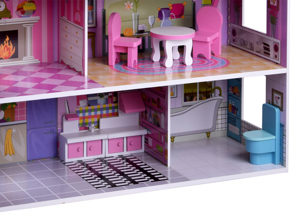 RUŽOVÝ Drevený domček pre bábiky + nábytok + LED osvetlenie ZA4130 – Obrázok 11