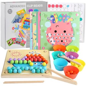 Montessori vzdelávacie puzzle s mozaikovými korálkami, drevené guľôčky ZA4438