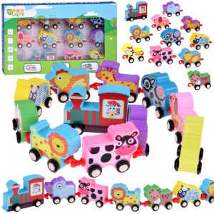 Autá Drevené kocky zvieratká lokomotíva vlak 11 dielikov ZA3600
