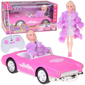 Retro auto Cadillac na diaľkové ovládanie + elegantná bábika v kožuchu RC0745