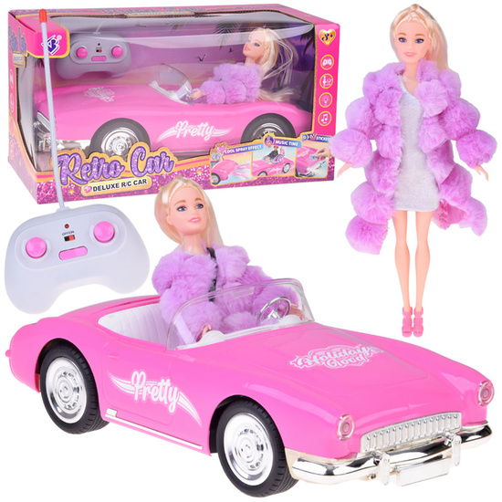 Retro auto Cadillac na diaľkové ovládanie + elegantná bábika v kožuchu RC0745