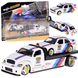 Licencované kovové autá Maisto v mierke 1:64 s plošinovým návesom a BMW M3 1988 ZA5958