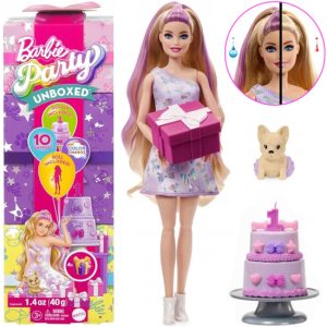 Mattel Barbie Party Unboxed bábika zo série: Narodeniny + pes čivava ZA6065