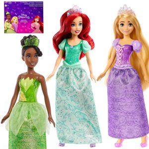 Mattel Disney princezná sada 3 bábik: Ariel + Tiana + Rapunzel ZA6036
