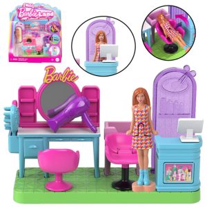 Mattel Mini Barbie Land Bábika Kaderník + Pohyblivý Kadernícky Salon ZA6041 D