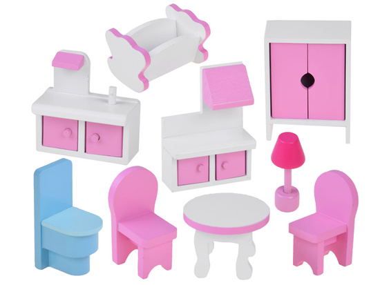 RUŽOVÝ Drevený domček pre bábiky + nábytok + LED osvetlenie ZA4130 – Obrázok 3