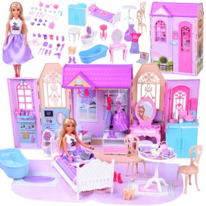 Skladací domček pre bábiky, kufor, nábytok a bábika Anlily ZA5694