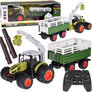 Diaľkovo ovládaný traktor s prívesom a drvičom kmeňov RC0719