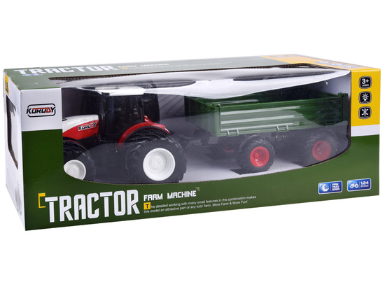 Diaľkovo ovládaný veľký ČERVENÝ TRAKTOR s prívesom + svetlom RC0602 – Obrázok 2