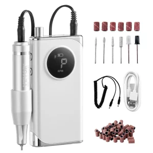 Elektrická vŕtačka na nechty, prenosná rezačka elektronických nechtov s 40 000 ot./min., brúska na akrylový gél s LCD displejom a 6 bitmi a 50 brúsnymi pásikmi na manikúru, pedikúru, rezbárstvo a leštenie