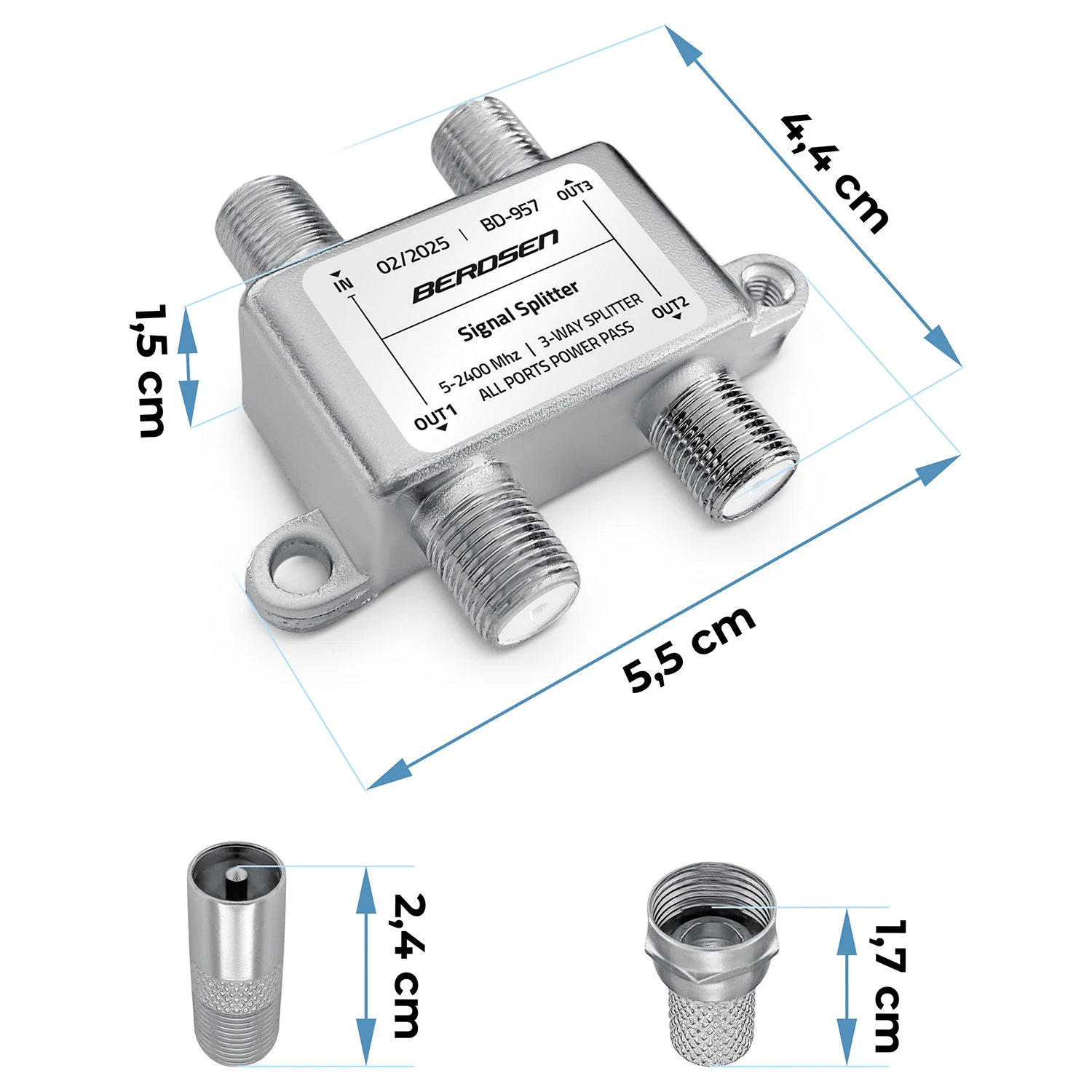 Pasívny anténny rozbočovač 3-vstupový 5–2400 MHz Berdsen BD-957 – Obrázok 4