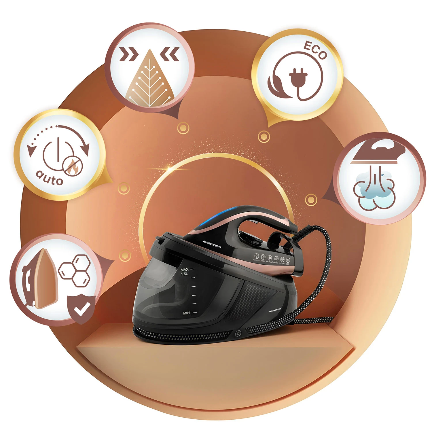 Parný generátor žehličky s parou 3000W Berdsen BD-334 s keramickým povrchom – Obrázok 7