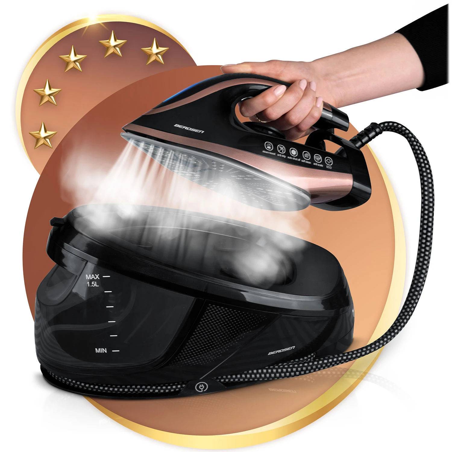 Parný generátor žehličky s parou 3000W Berdsen BD-334 s keramickým povrchom – Obrázok 5