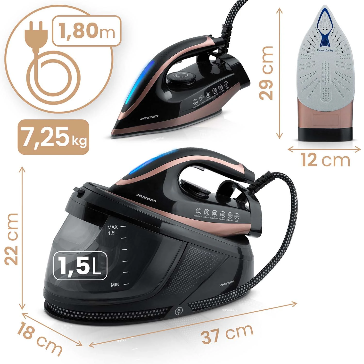 Parný generátor žehličky s parou 3000W Berdsen BD-334 s keramickým povrchom – Obrázok 10