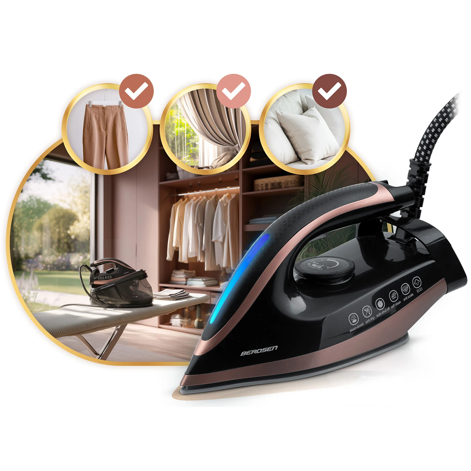 Parný generátor žehličky s parou 3000W Berdsen BD-334 s keramickým povrchom – Obrázok 3