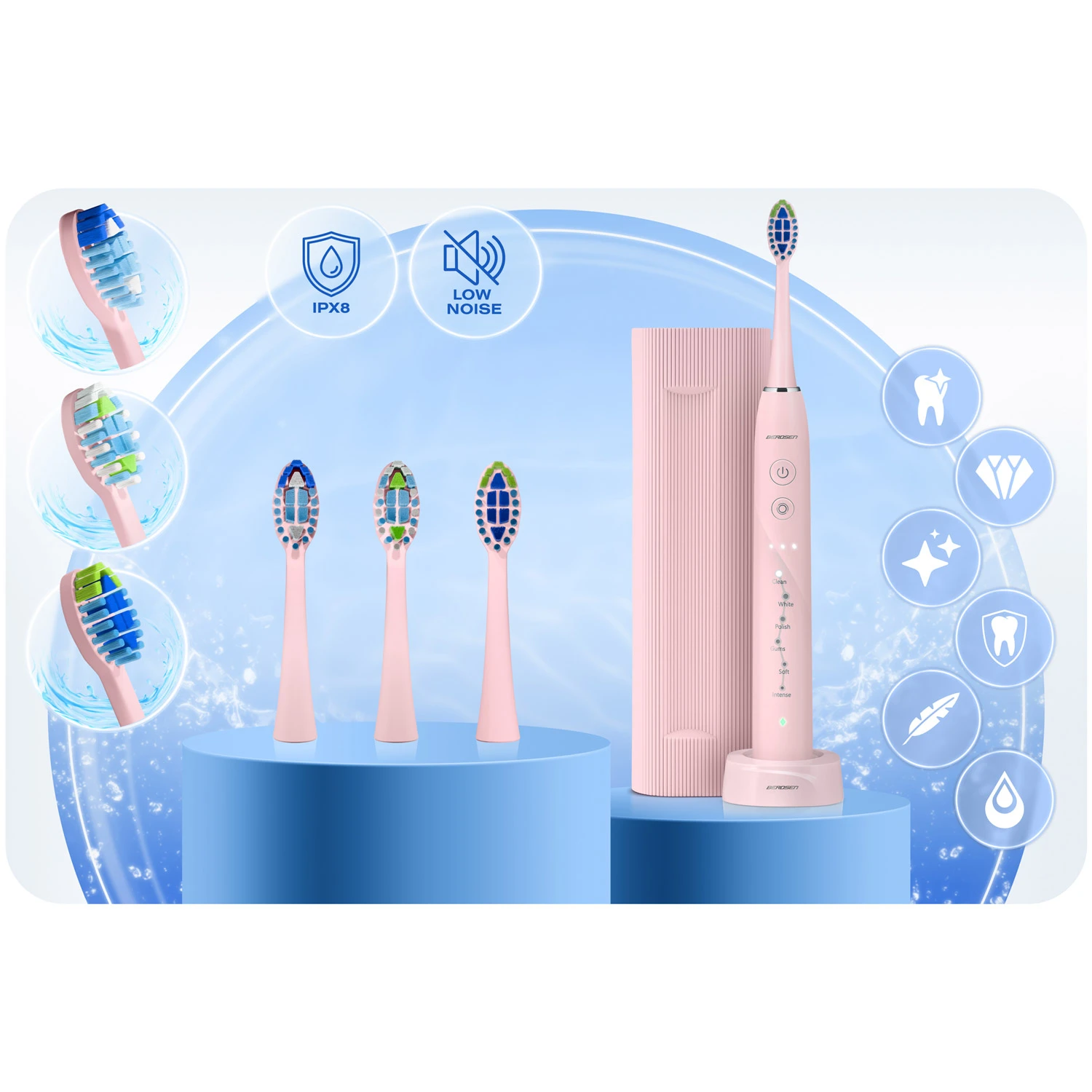 Berdsen Galaxy Sonická zubná kefka ružová – Obrázok 4