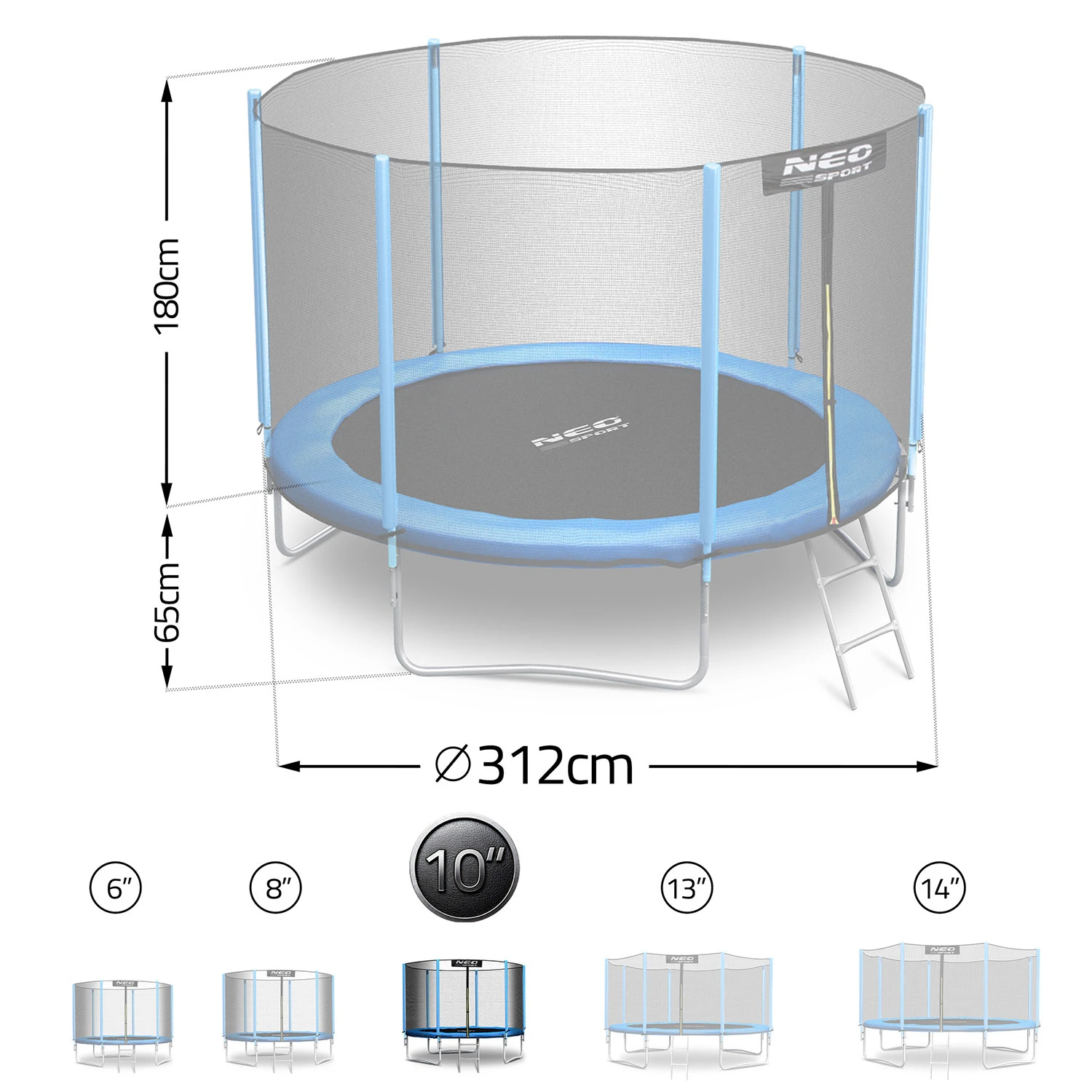 Záhradná trampolína Neo-Sport s dĺžkou 312 cm a vonkajšou sieťou a rebríkom – Obrázok 4