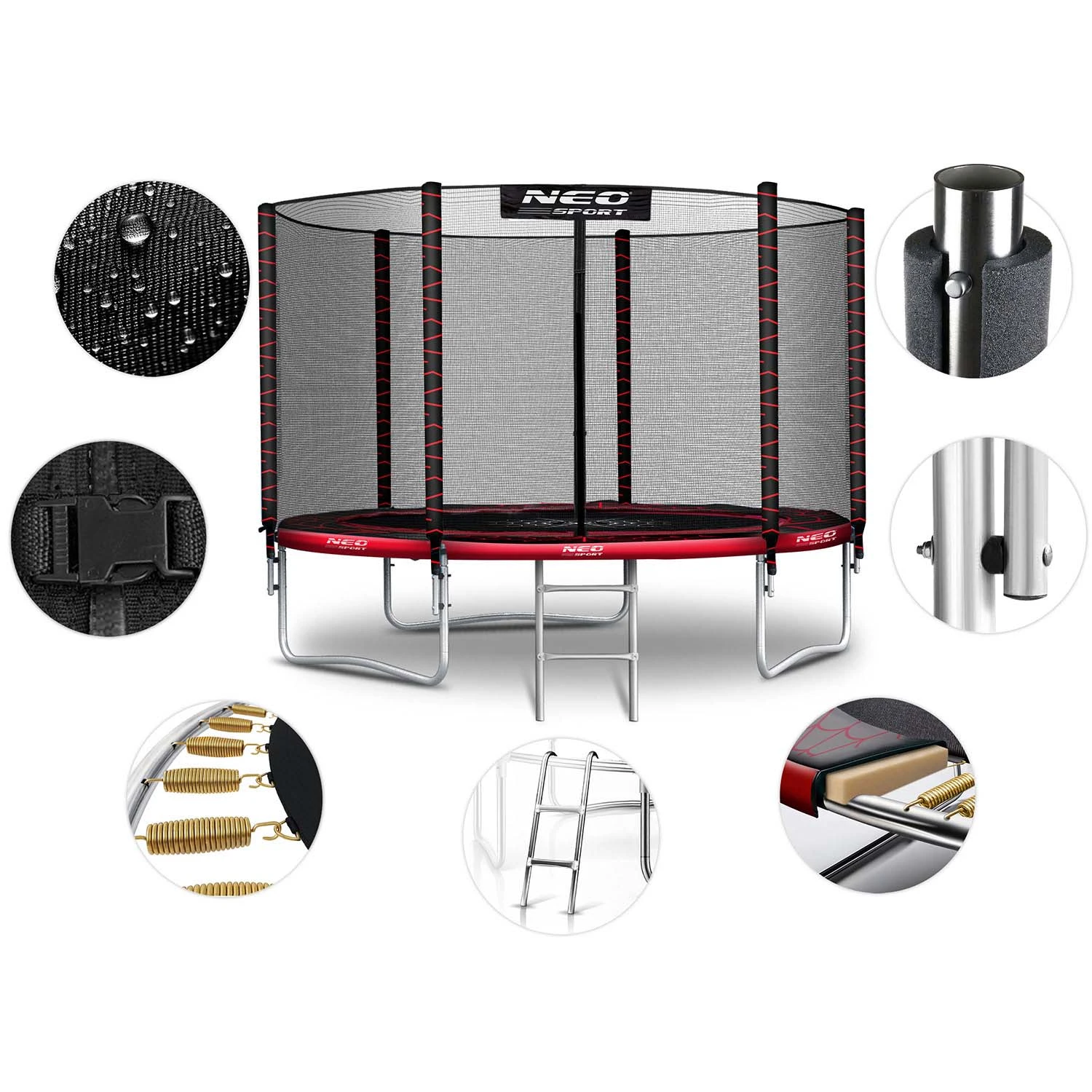 Záhradná trampolína Neo-Sport s dĺžkou 312 cm a vonkajšou sieťou a rebríkom – Obrázok 2