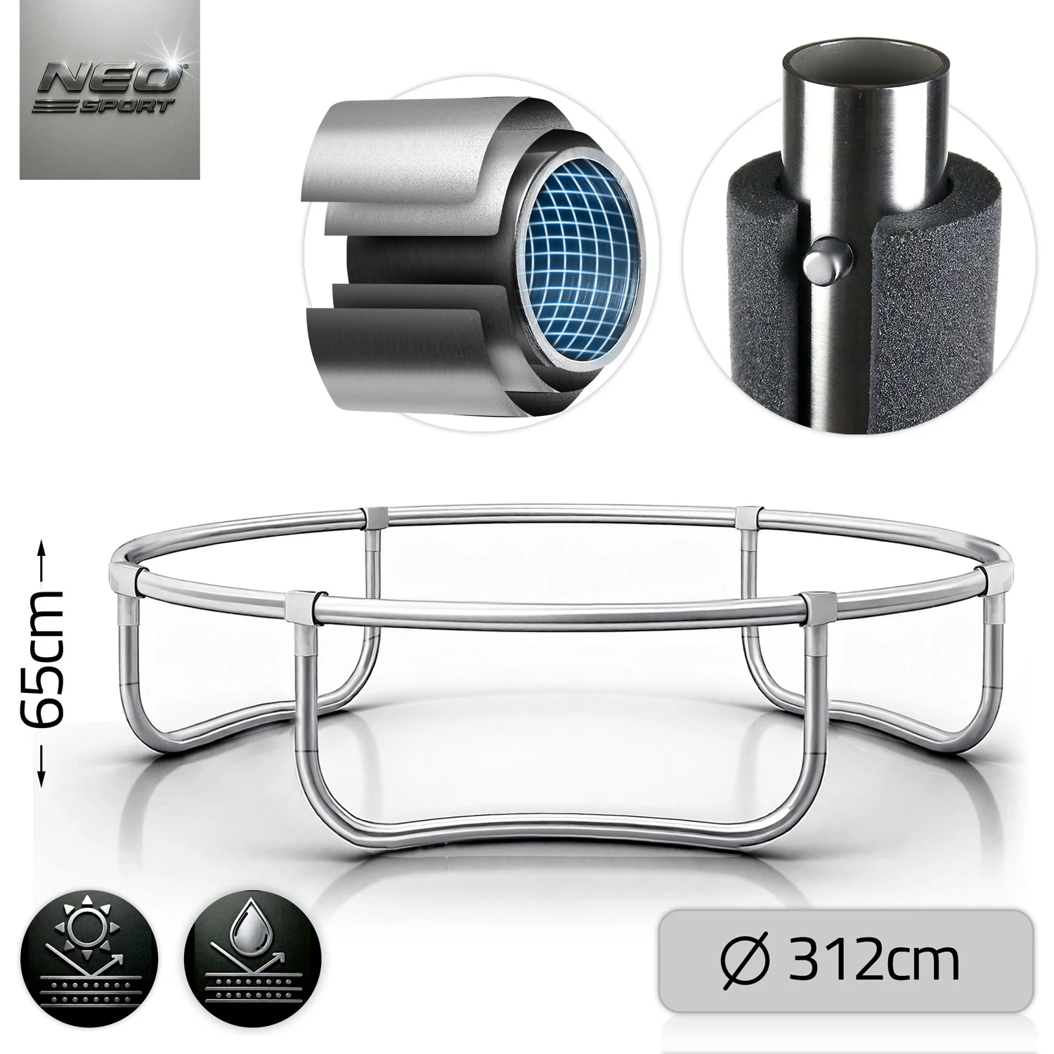 Záhradná trampolína Neo-Sport s dĺžkou 312 cm a vonkajšou sieťou a rebríkom – Obrázok 5