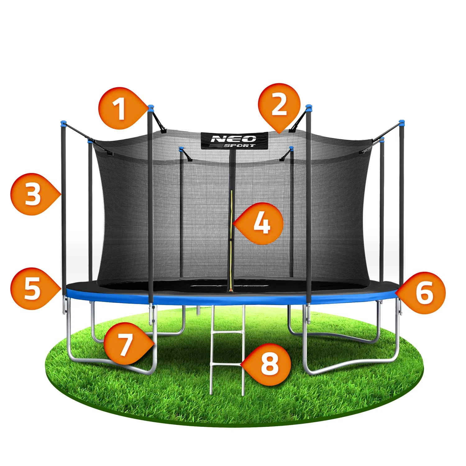 Záhradná trampolína Neo-Sport s dĺžkou 374 cm a vnútornou sieťou – Obrázok 2