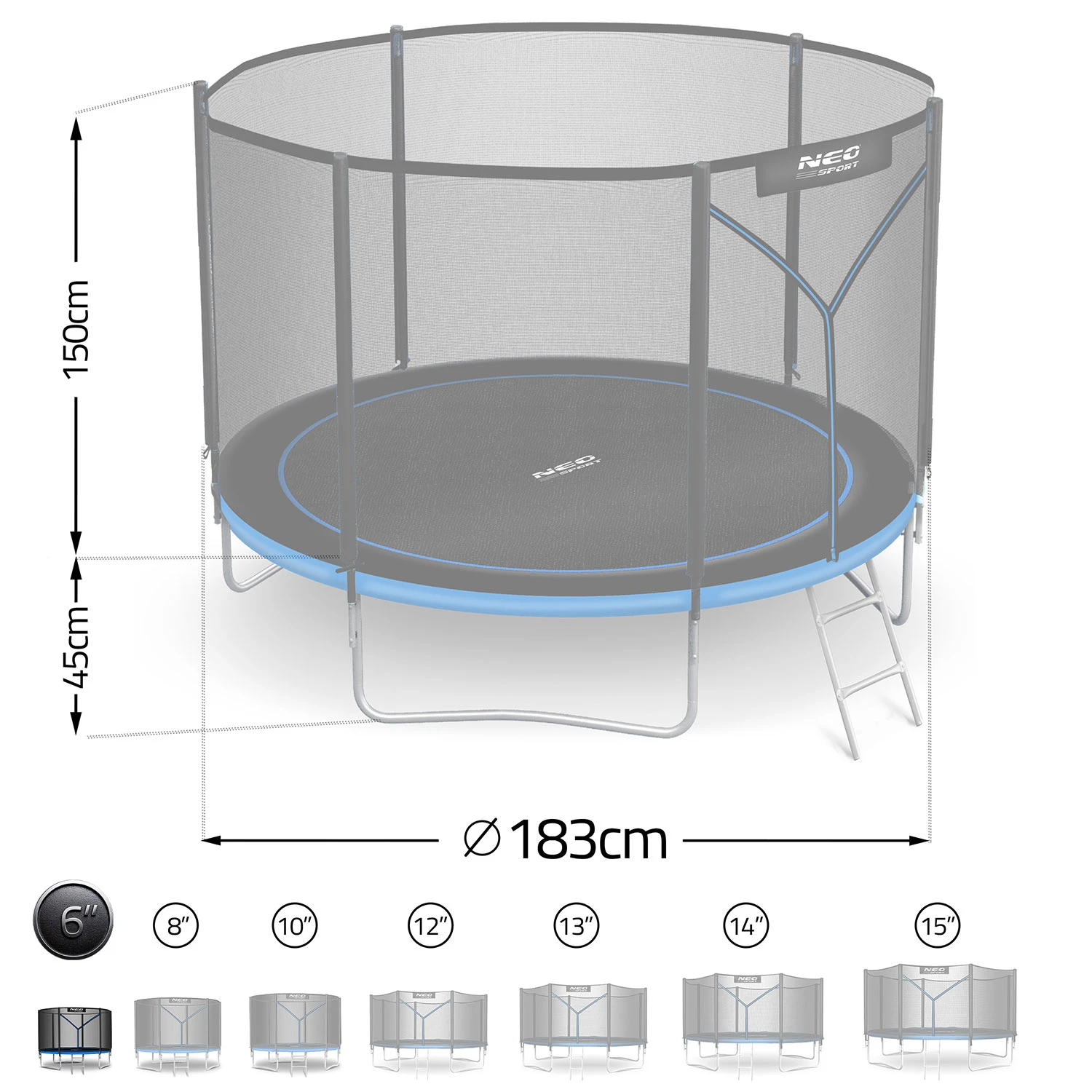 Záhradná trampolína Neo-Sport s dĺžkou 183 cm, sieťkou a rebríkom – Obrázok 2