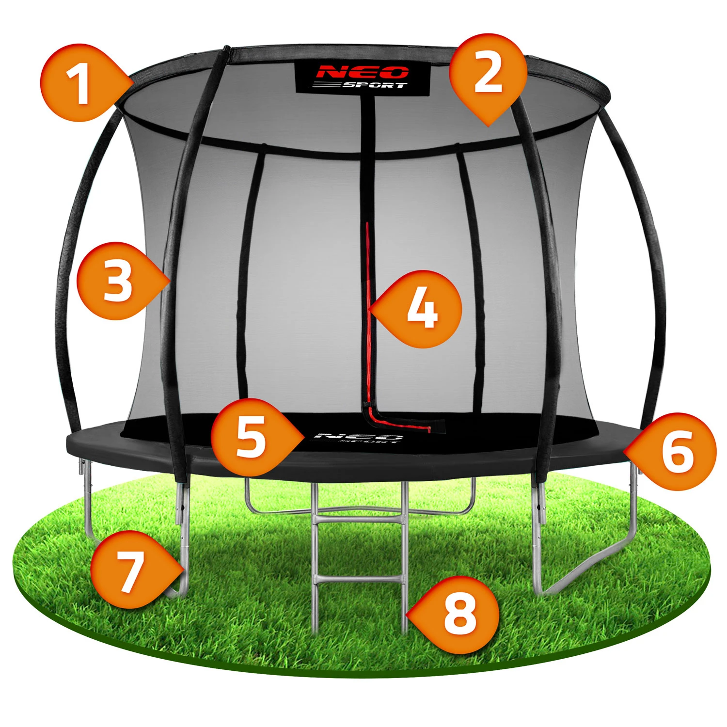 Profilovaná záhradná trampolína Neo-Sport s dĺžkou 252 cm a vnútornou sieťou – Obrázok 2