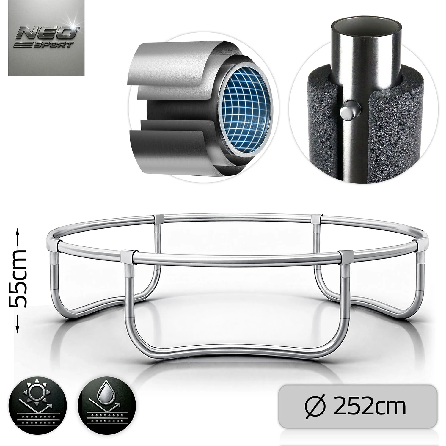 Profilovaná záhradná trampolína Neo-Sport s dĺžkou 252 cm a vnútornou sieťou – Obrázok 3