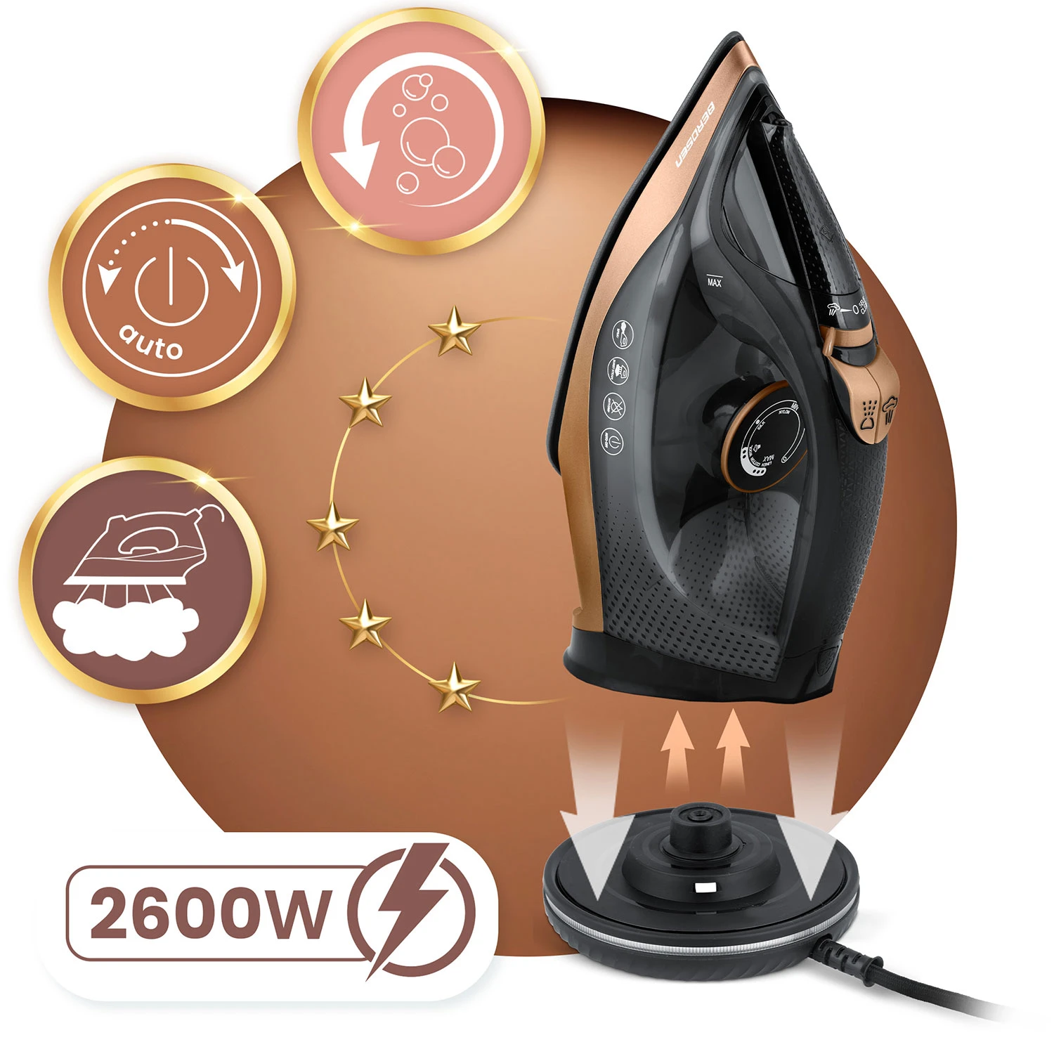 Bezdrôtová naparovacia žehlička 2600 W Berdsen BD-333 s keramickým povrchom – Obrázok 8