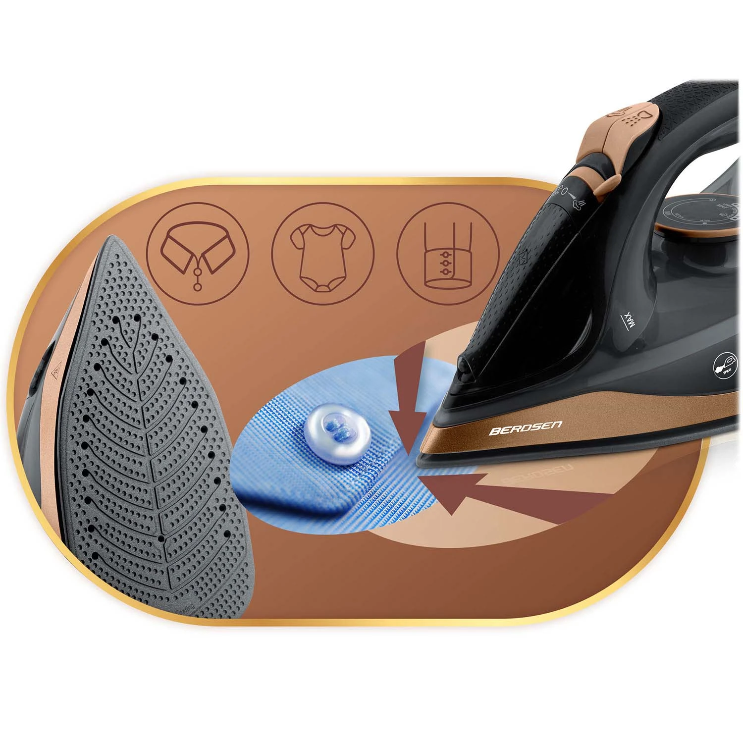Bezdrôtová naparovacia žehlička 2600 W Berdsen BD-333 s keramickým povrchom – Obrázok 5