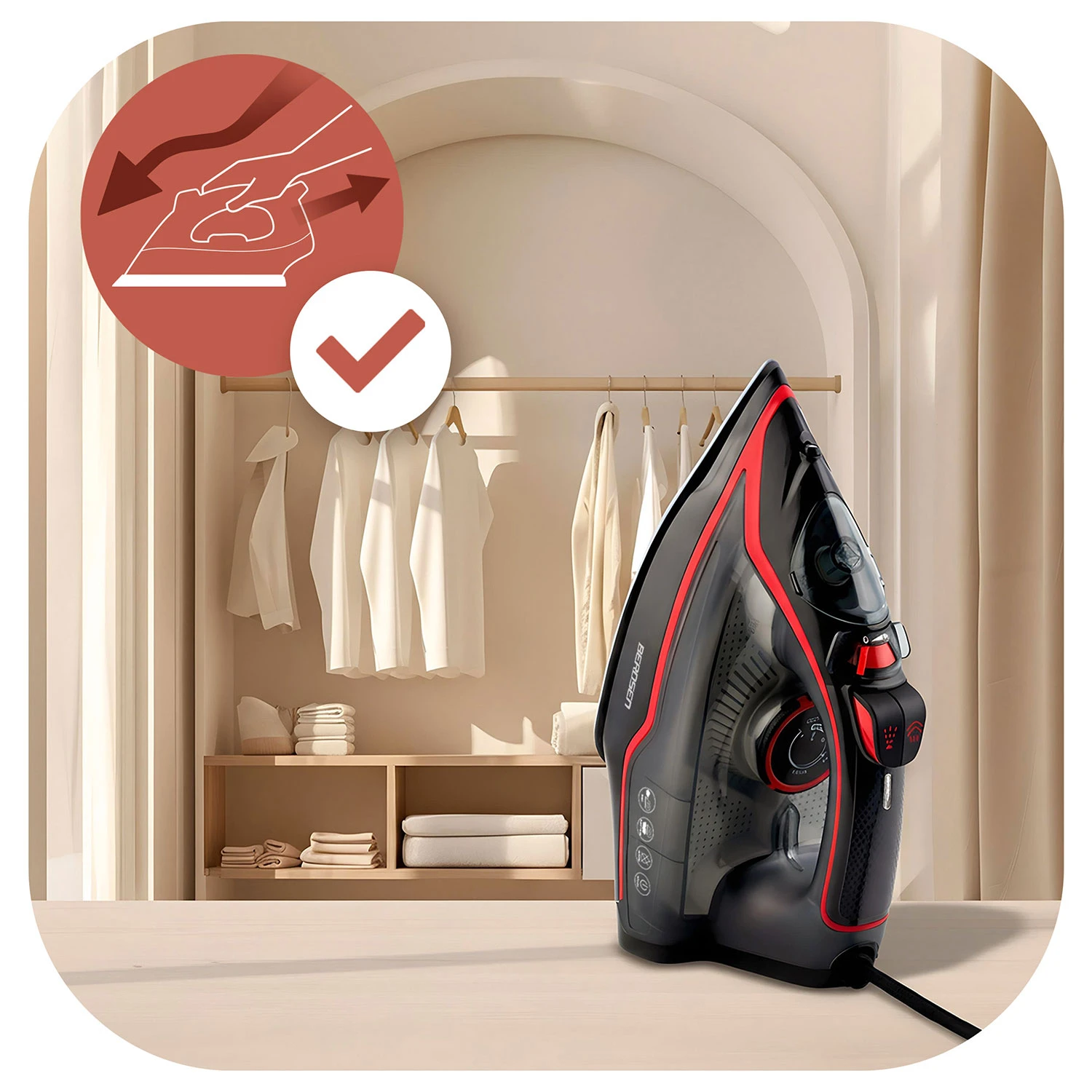 Naparovacia žehlička 2600W Berdsen BD-331 s keramickým povrchom, vertikálna prevádzka – Obrázok 2