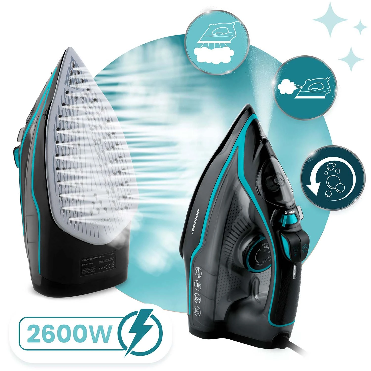 Naparovacia žehlička 2600W Berdsen BD-331 s keramickým povrchom, vertikálna prevádzka – Obrázok 8