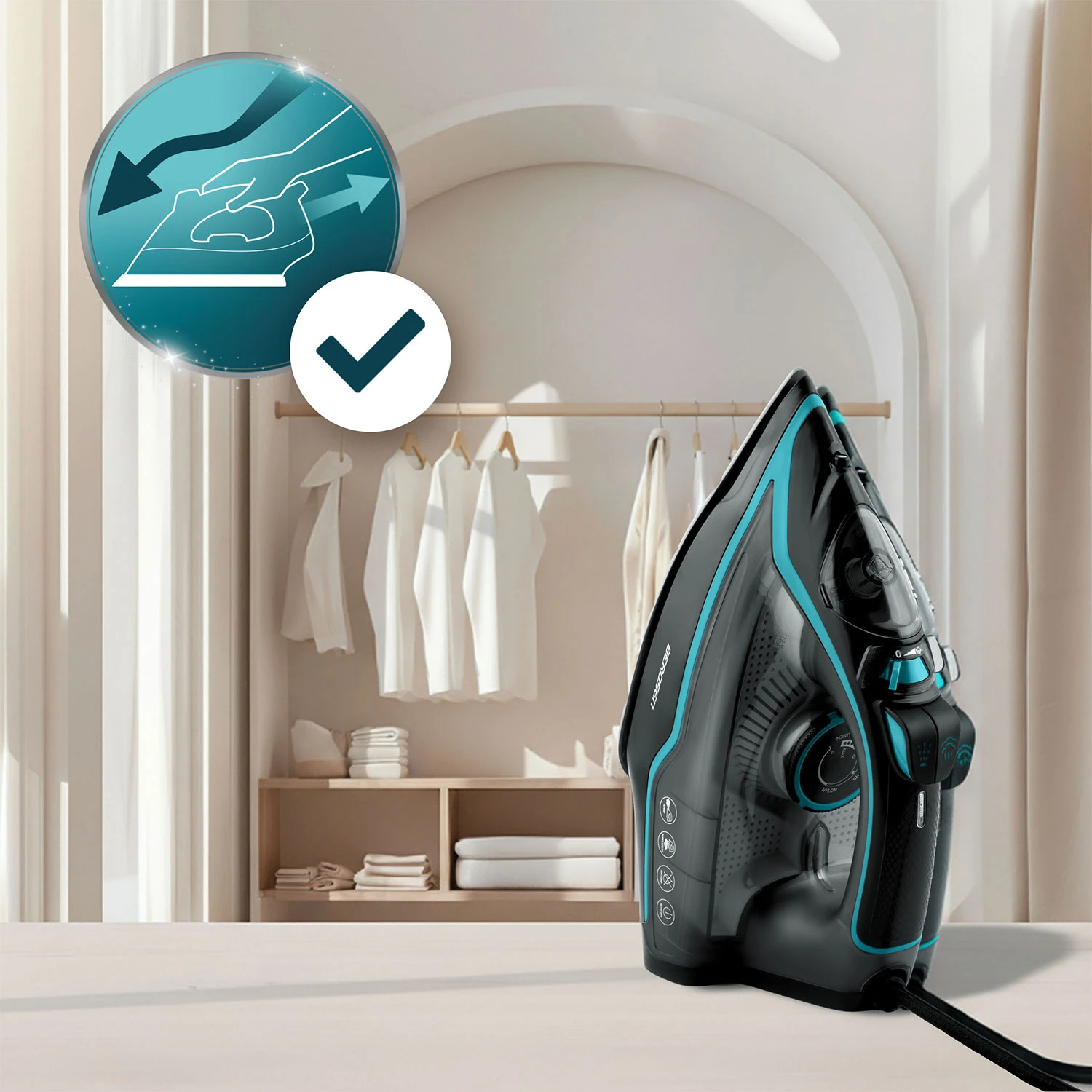 Naparovacia žehlička 2600W Berdsen BD-331 s keramickým povrchom, vertikálna prevádzka – Obrázok 2