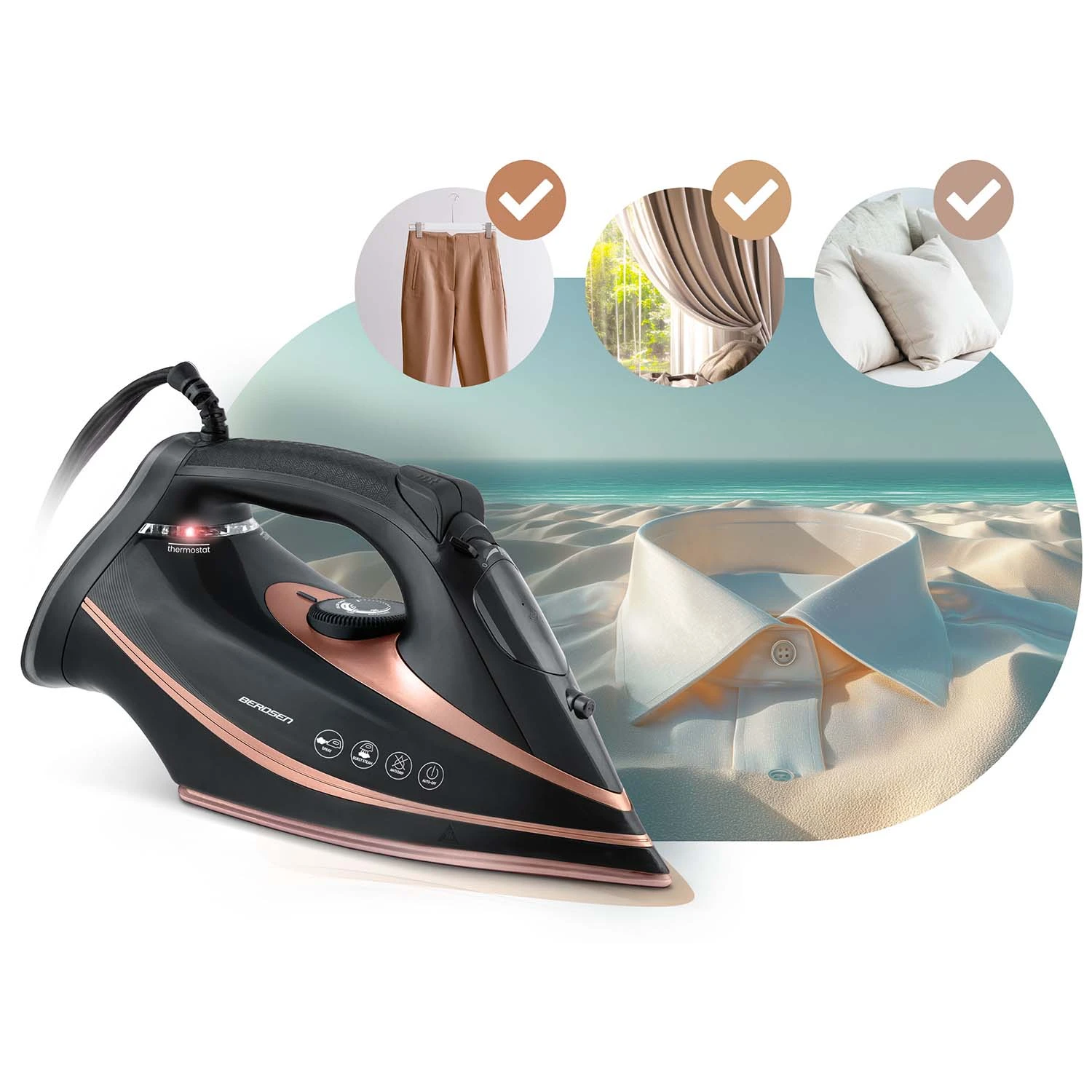 Naparovacia žehlička Berdsen BD-332 s výkonom 3000 W, keramický povrch, vertikálna prevádzka – Obrázok 11