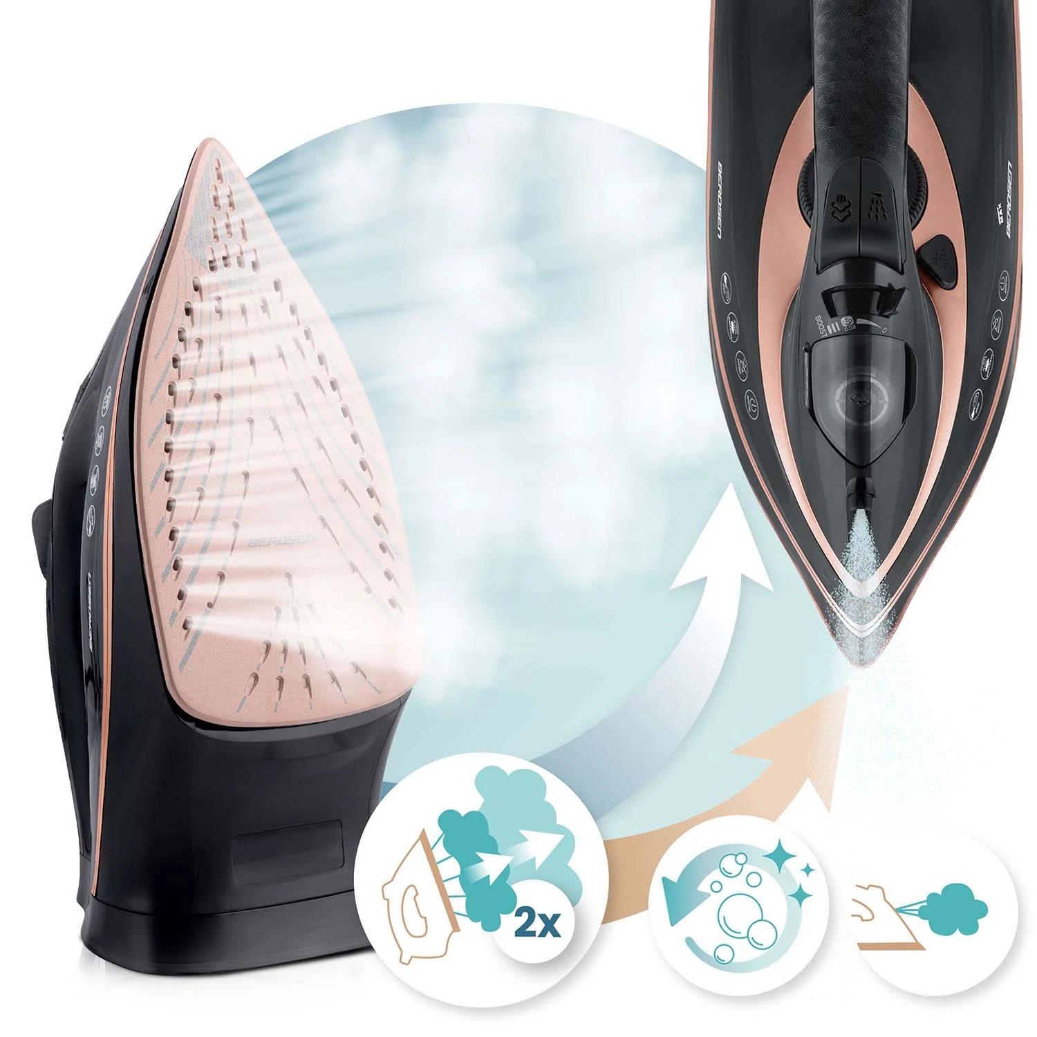 Naparovacia žehlička Berdsen BD-332 s výkonom 3000 W, keramický povrch, vertikálna prevádzka – Obrázok 7