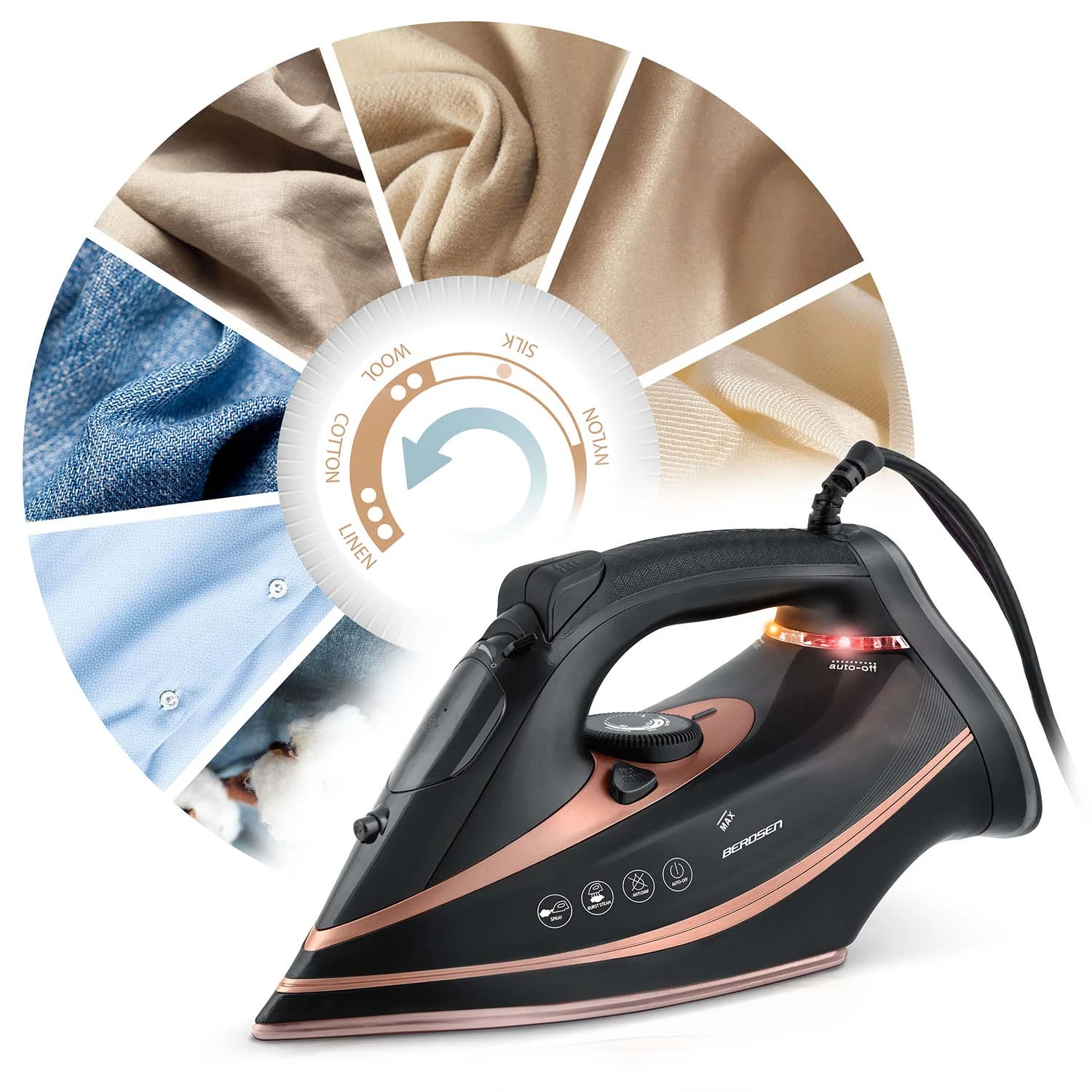 Naparovacia žehlička Berdsen BD-332 s výkonom 3000 W, keramický povrch, vertikálna prevádzka – Obrázok 6