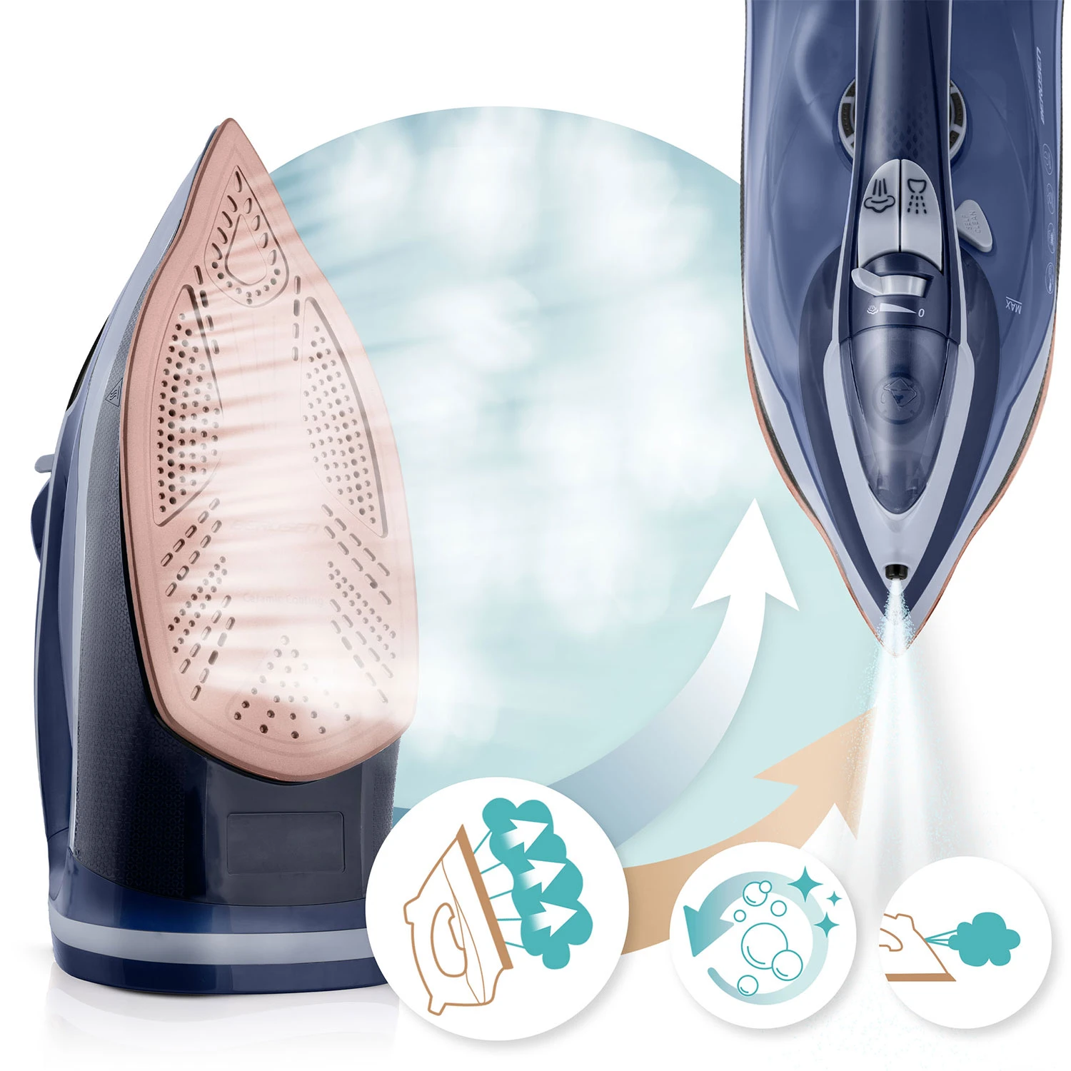 Naparovacia žehlička Berdsen BD-330 s výkonom 3000 W, keramický povrch, vertikálna prevádzka – Obrázok 3