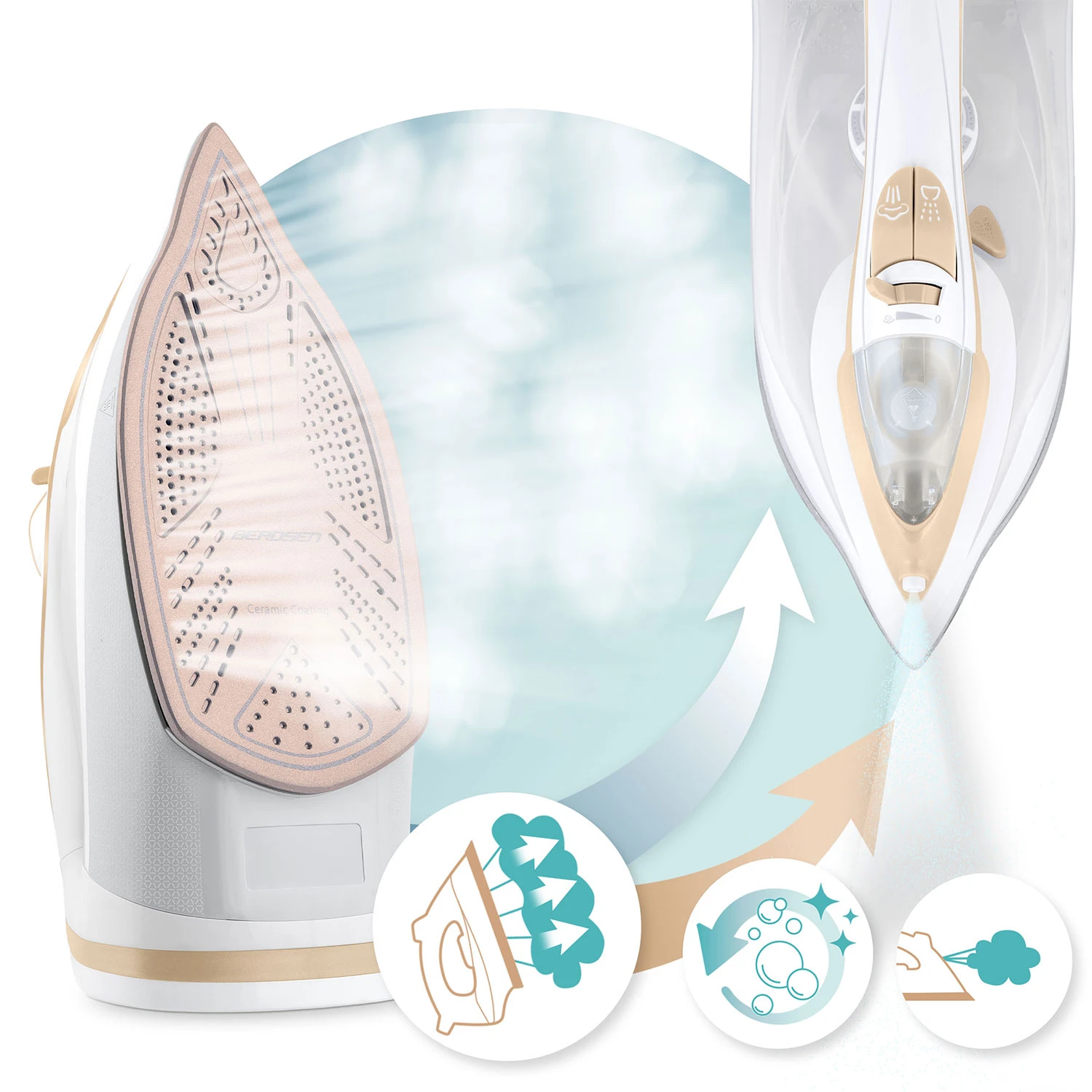 Naparovacia žehlička Berdsen BD-330 s výkonom 3000 W, keramický povrch, vertikálna prevádzka – Obrázok 6